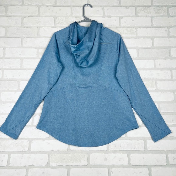 Storm Creek Womens Blue Heathered Quarter Zip Hoodie Thumbhole Active Top Large - Picture 14 of 15